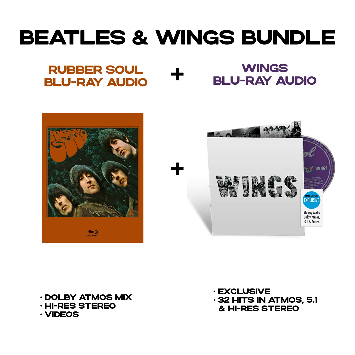 The Beatles / Rubber Soul blu-ray audio with Dolby Atmos and hi-res stereo mixes + Paul McCartney & Wings / WINGS blu-ray audio with Dolby Atmos, 5.1 and hi-res stereo mixes