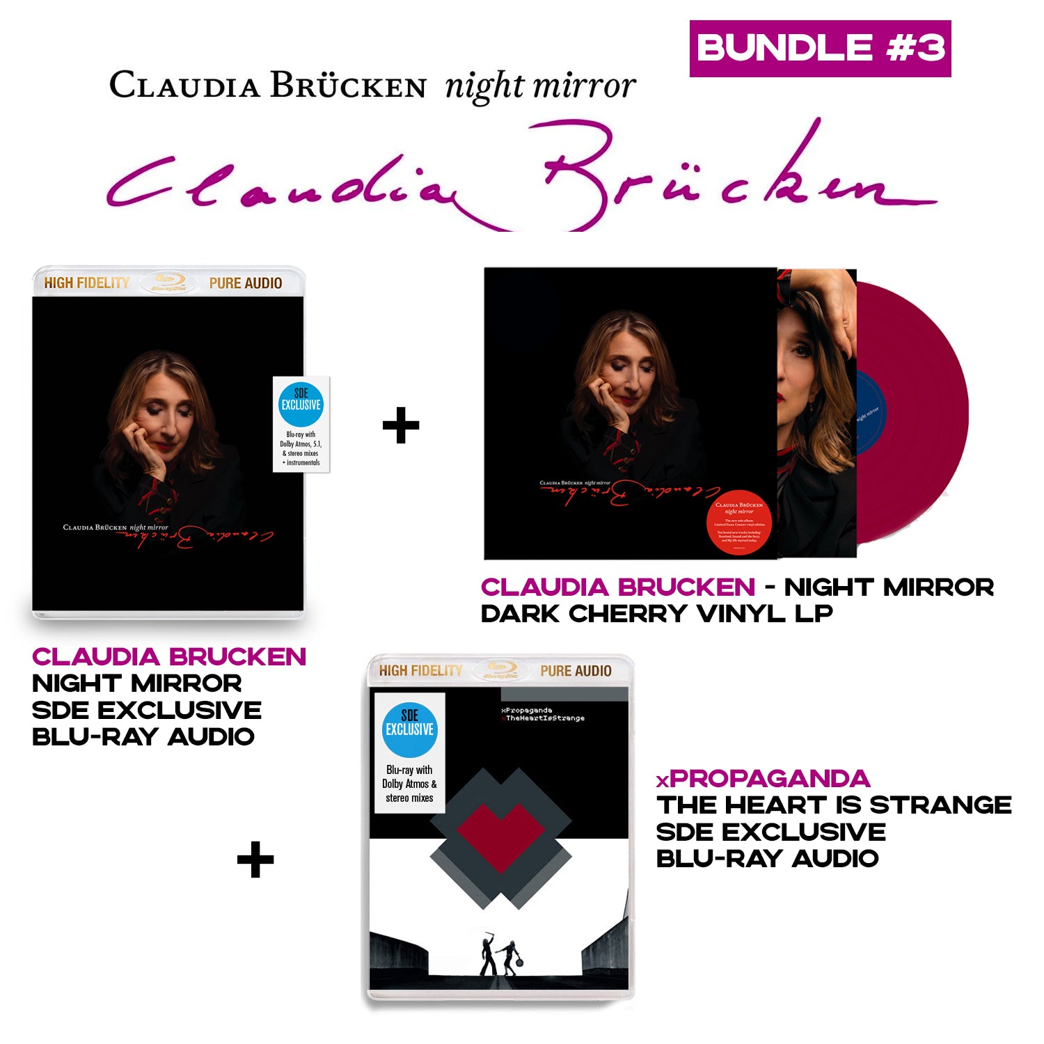 Claudia Brücken / Night Mirror SDE exclusive blu-ray audio + dark cherry vinyl LP + xPropaganda's The Heart Is Strange SDE exclusive blu-ray audio