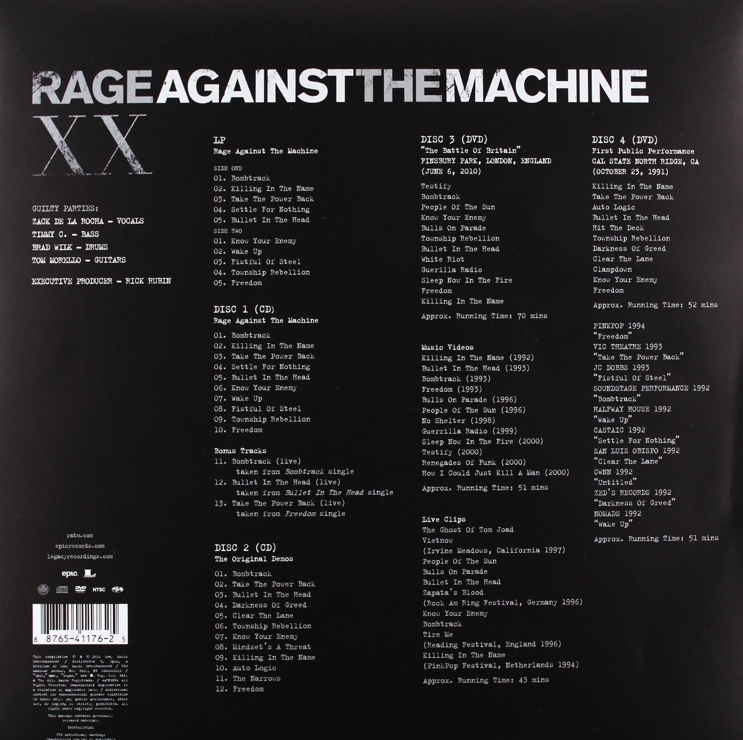 Rage Against the Machine: Rage Against The Machine XX [20th Anniversar –  Tower Records